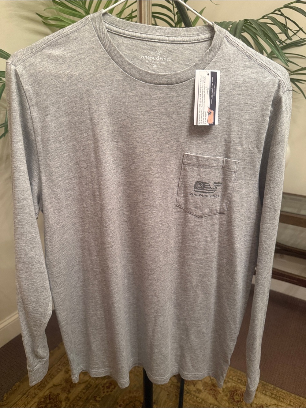 Vineyard Vines Heather Gray Long Sleeve Pocket Tee